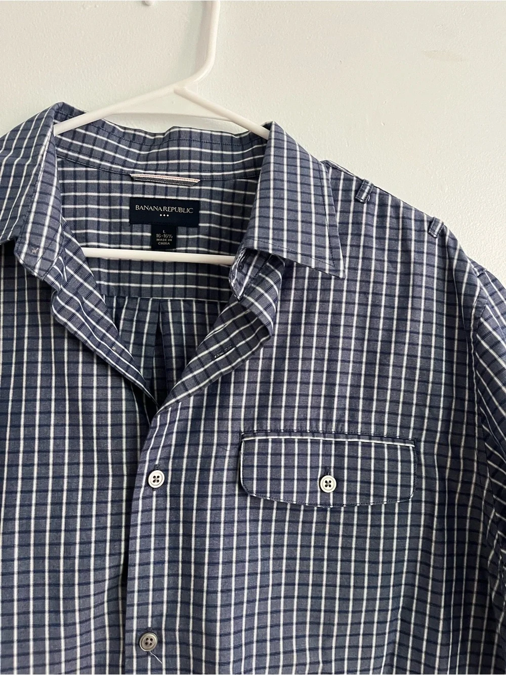 Banana Republic • Men’s Navy and White Windowpane Button-Down Shirt
